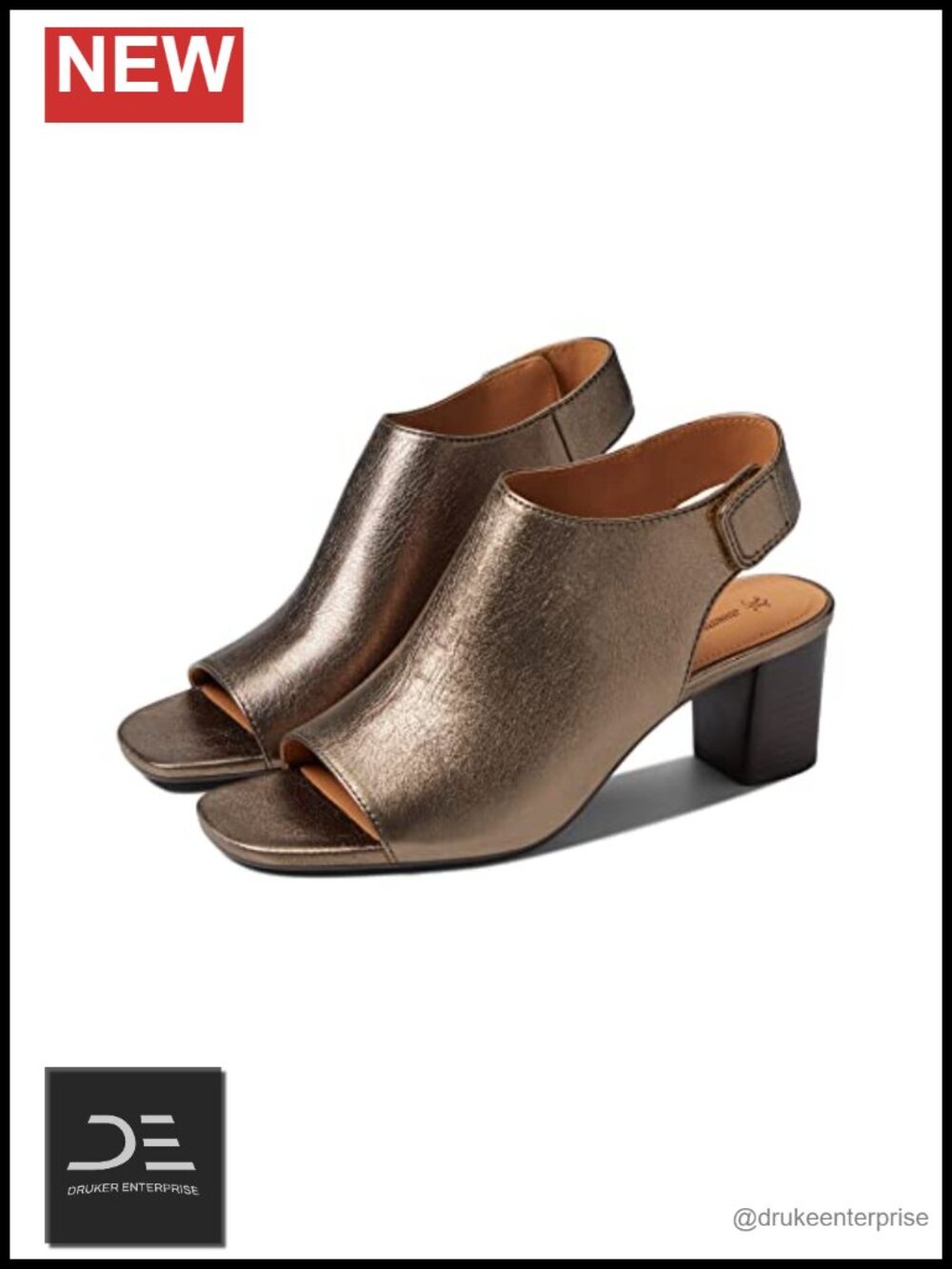 Open Toe Ankle Booties with Chunky Heel - Hook & Loop Strap